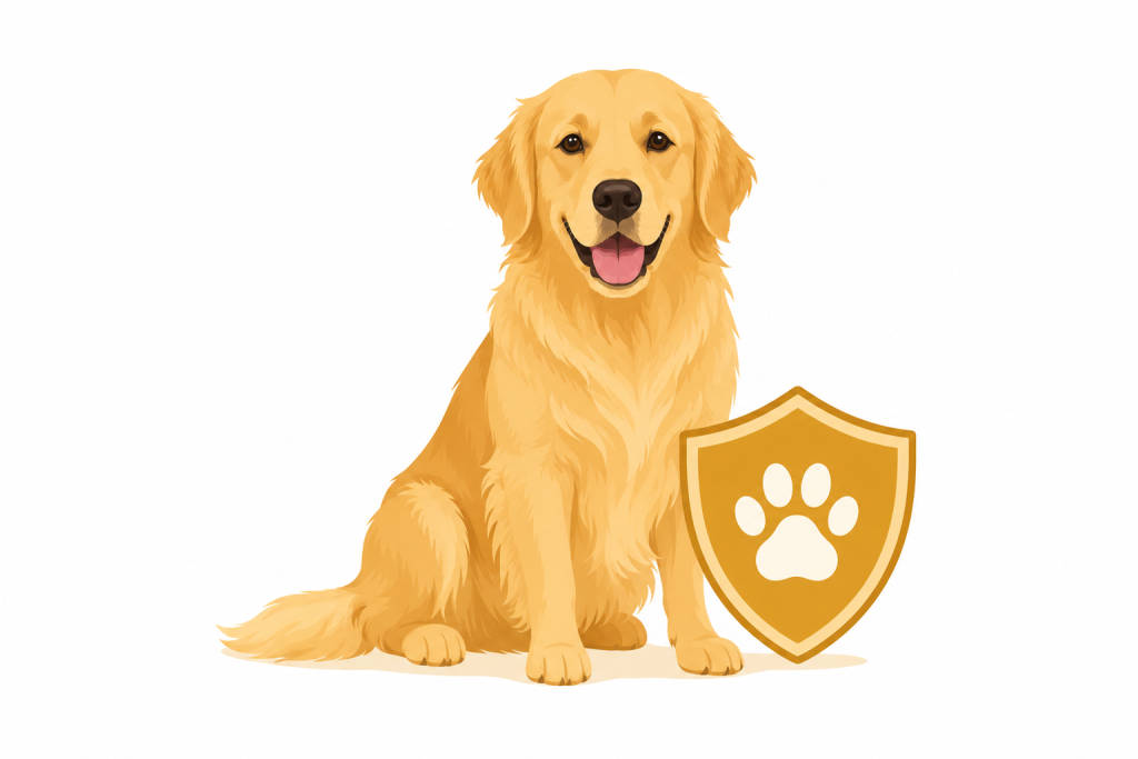 assurance golden retriever : golden retriever et bouclier de protection